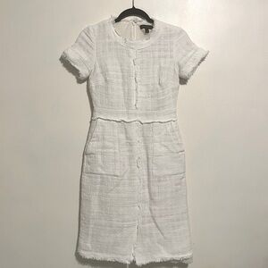 Banana Republic Cotton Tweed White Pencil Midi Short Sleeve Dress Size 0
